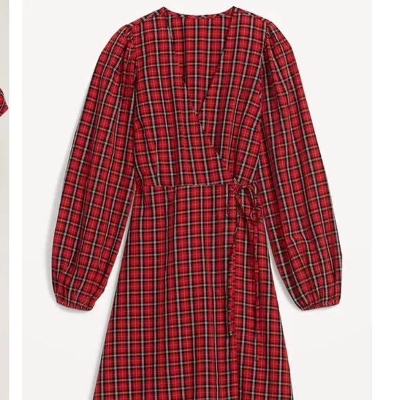 NWT Puff-Sleeve Plaid Seersucker Mini Wrap Dress for Women | Small Petite - Picture 2 of 3